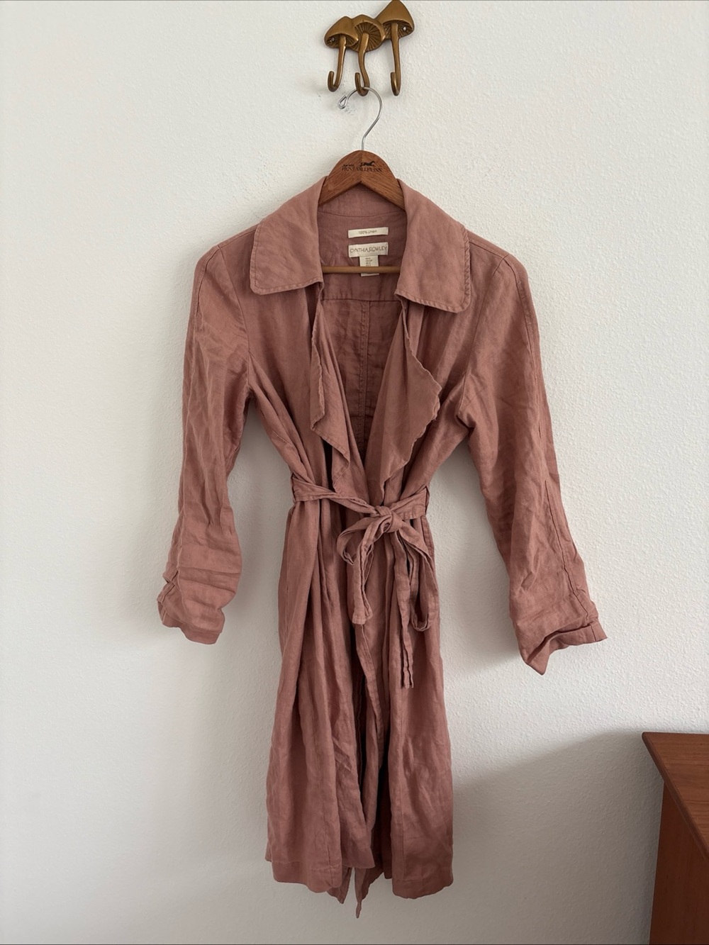 Cynthia Rowley Dusty Pink Linen Euro Summer Trench Coat size small